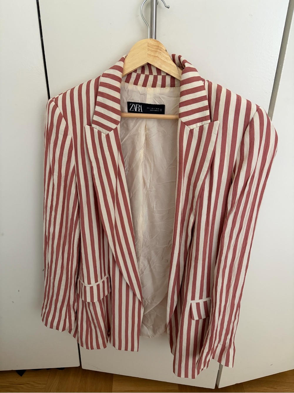 Zara Striped Red and White Tailored Blazer